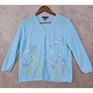 Vintage Northern Isles Embroidered Floral Cardigan Sweater Large Cottagecore Y2K